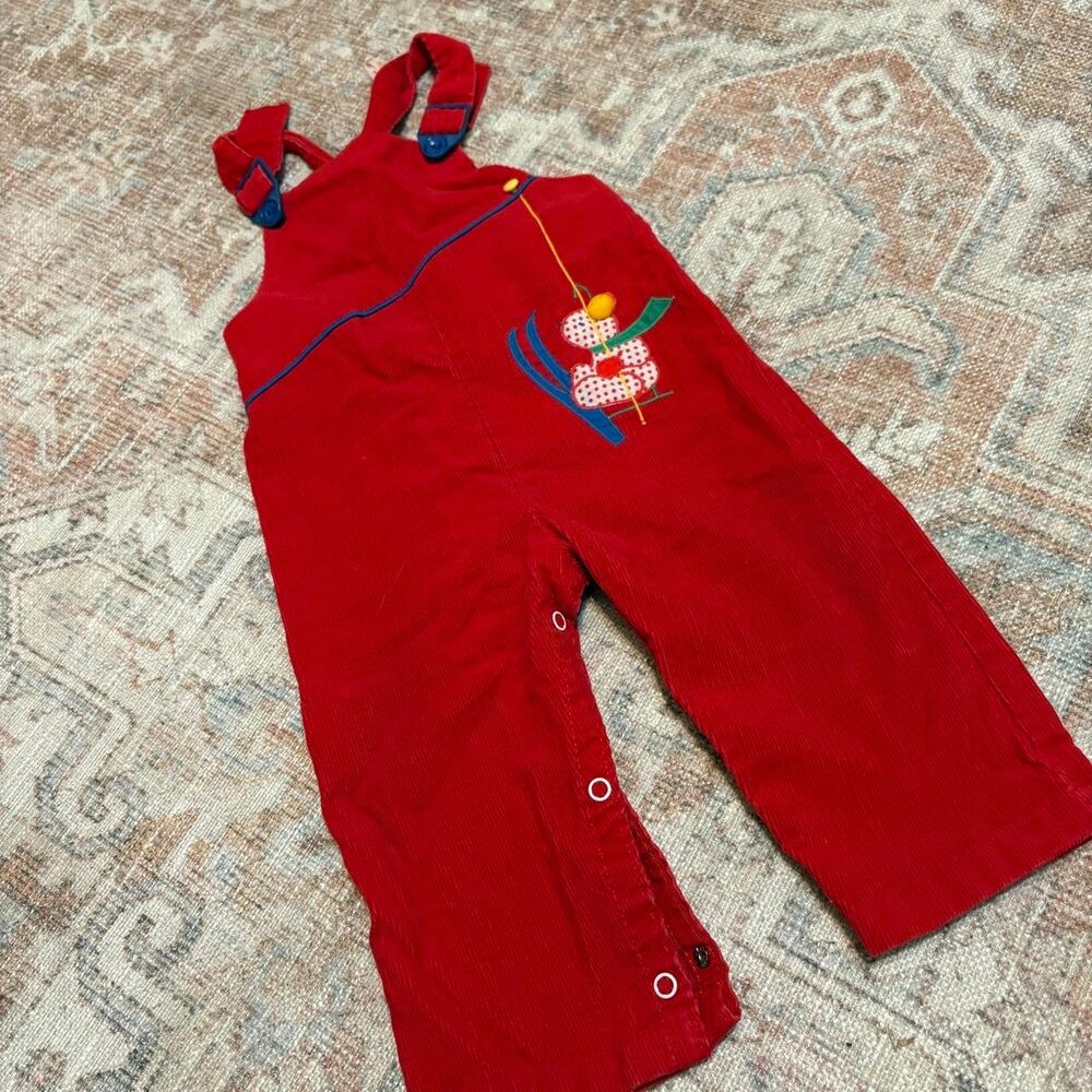 Vintage Baby Kids Corduroy Bear Ski Winter Overalls • Made in USA • 18 Months